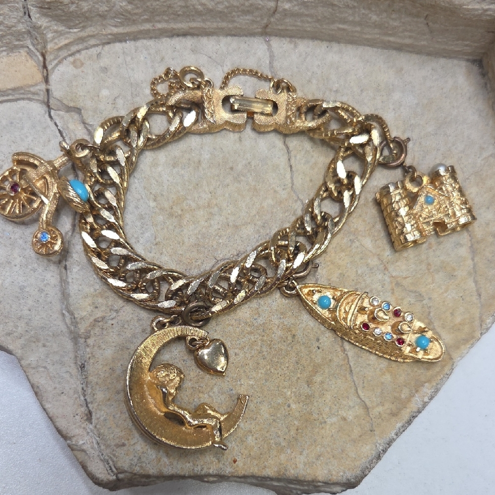 Vintage Charm Bracelet with Turquoise & Multicolor Accents Travelers Dreamers